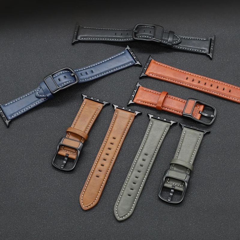 Bracelet Montre Connectée Cuir Cousu au Style Raffiné