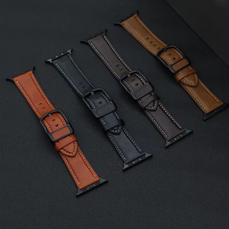 Bracelet Montre Connectée Cuir Cousu au Style Raffiné