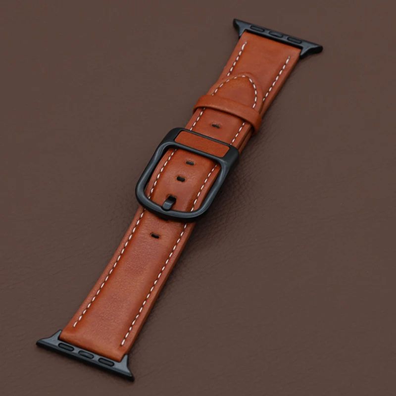 Bracelet Montre Connectée Cuir Cousu au Style Raffiné