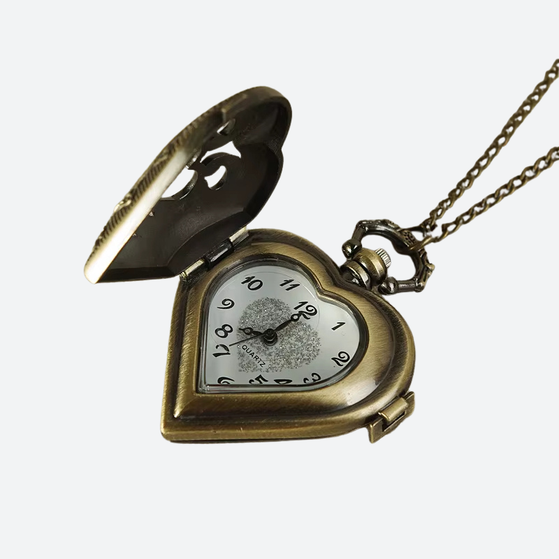 Montre à Gousset Femme Cœur Bronze Vintage Pendentif