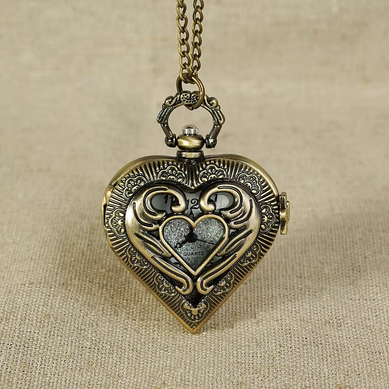 Montre à Gousset Femme Cœur Bronze Vintage Pendentif