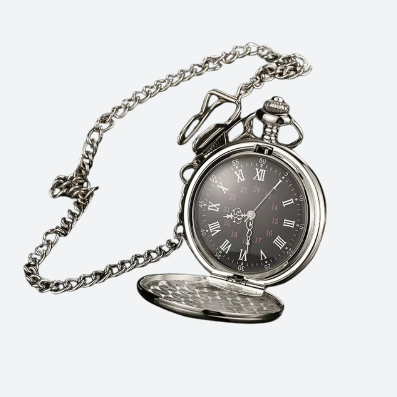 Montre à Gousset Femme Cadran Romain Noir en Acier