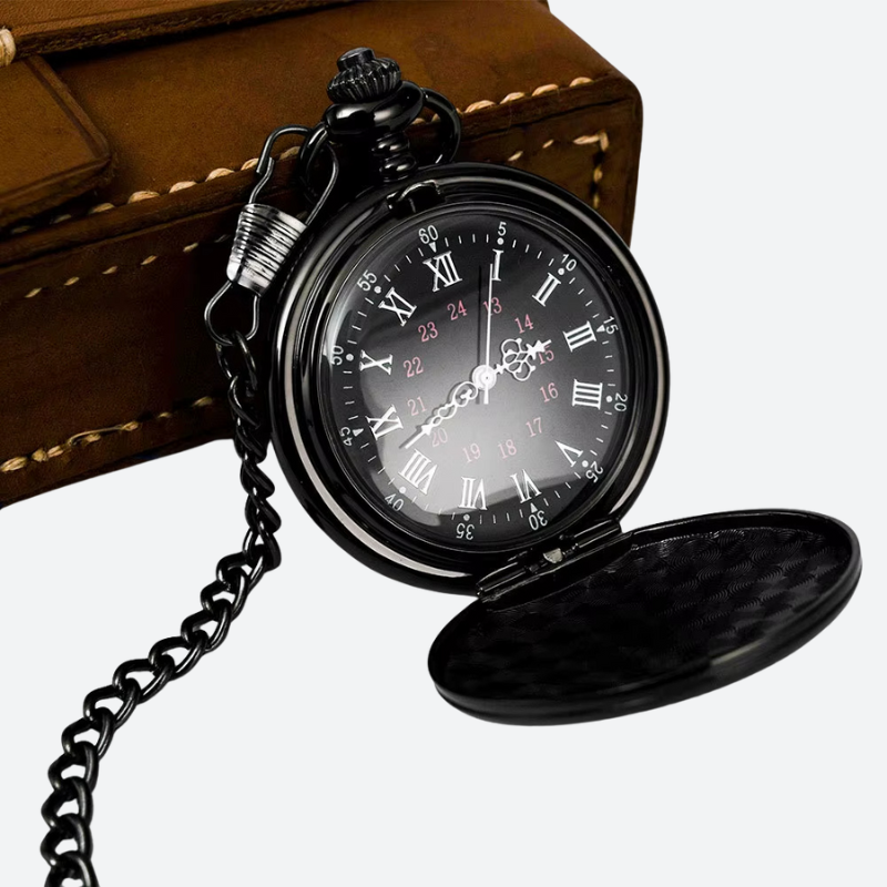 Montre à Gousset Femme Cadran Romain Noir en Acier