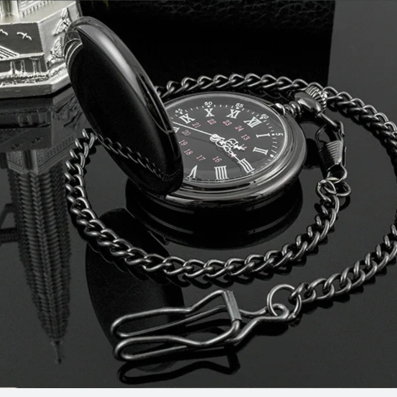 Montre à Gousset Femme Cadran Romain Noir en Acier