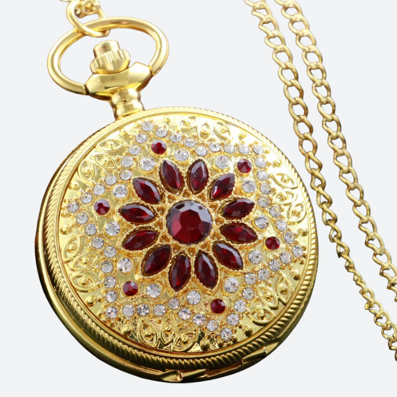 Montre à Gousset Femme Dorée à Pierre Rouge