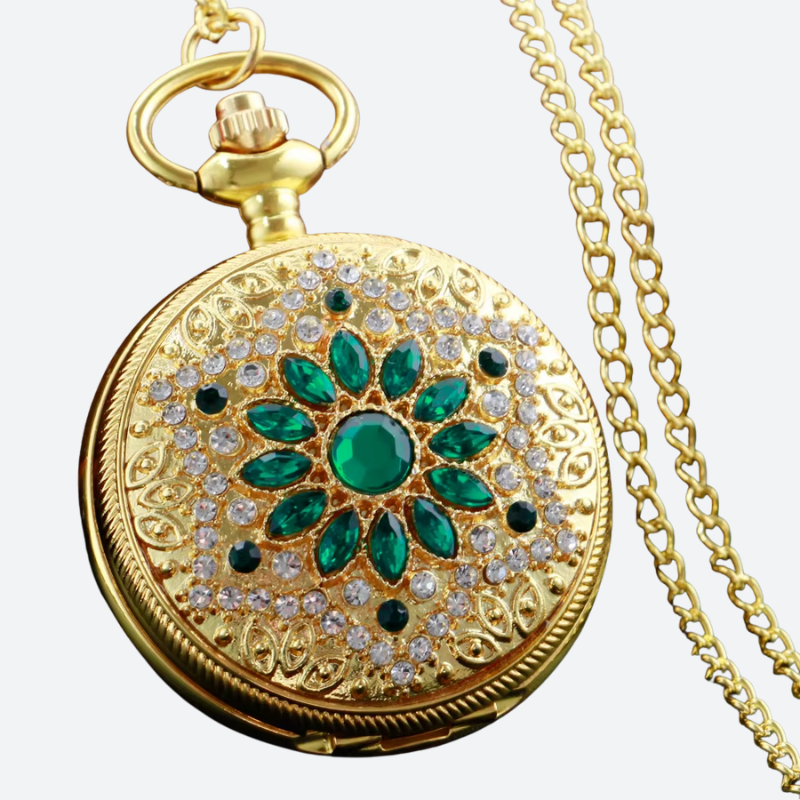 Montre à Gousset Femme Dorée à Pierre Rouge