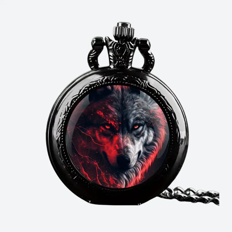Montre à Gousset Homme Quartz Gravée Loup Vintage