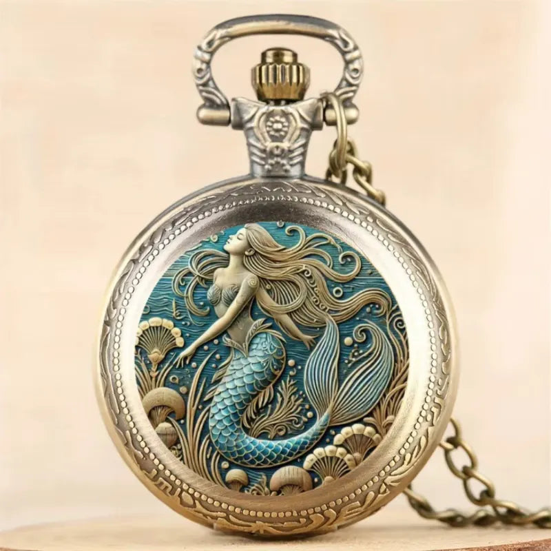 Montre à Gousset Homme Sirène Bronze Antique Vintage