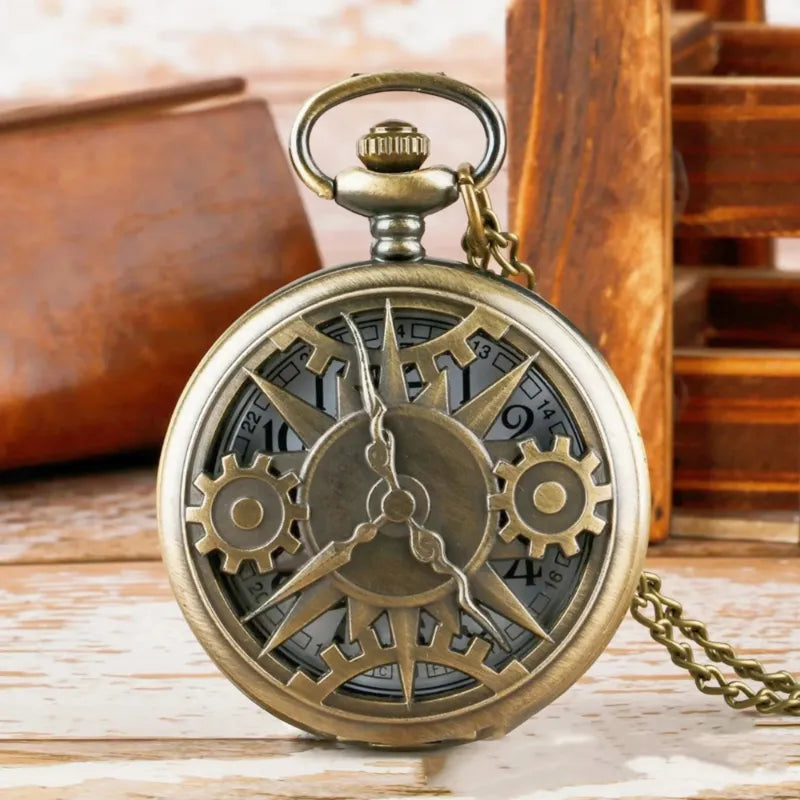 Montre à Gousset Homme Steampunk Bronze à Engrenages
