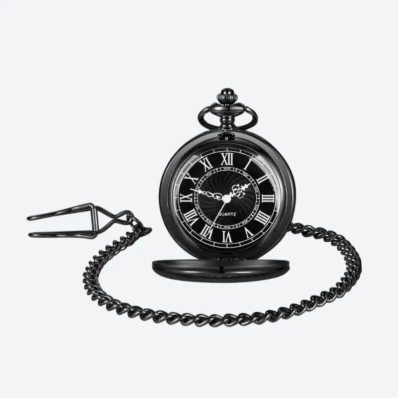 Montre à Gousset Homme Vintage Chiffres Romains Chaîne Noire