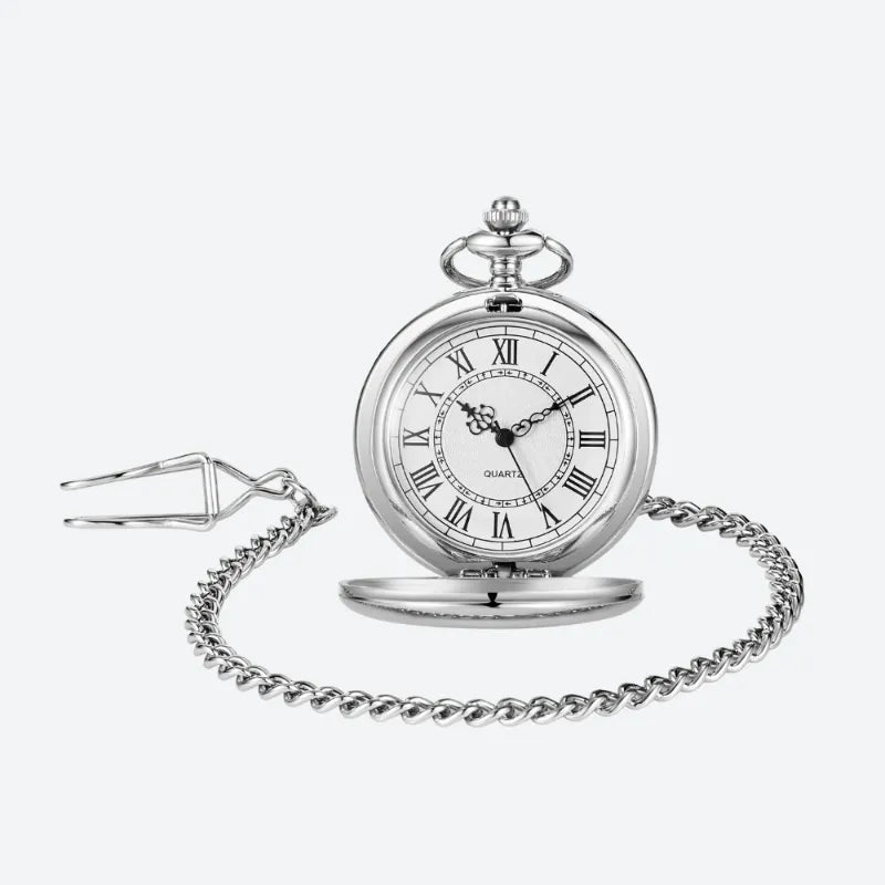 Montre à Gousset Homme Vintage Chiffres Romains Chaîne Noire