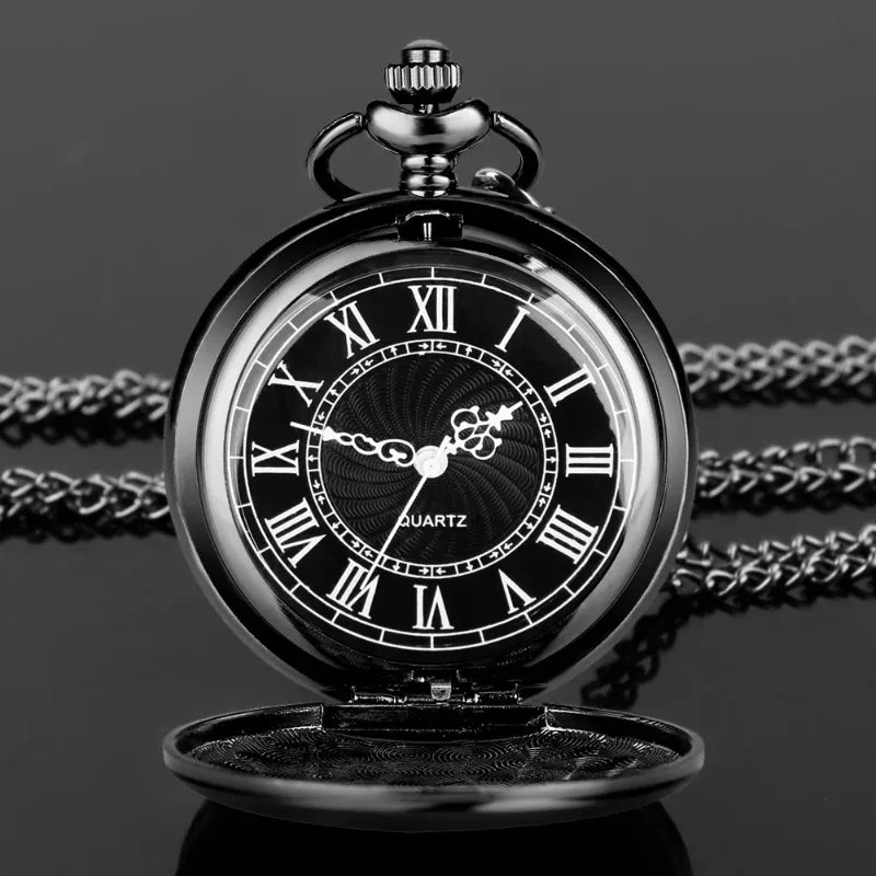 Montre à Gousset Homme Vintage Chiffres Romains Chaîne Noire