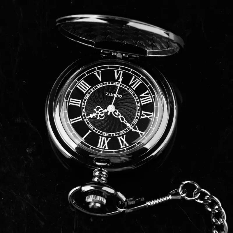Montre à Gousset Homme Vintage Chiffres Romains Chaîne Noire