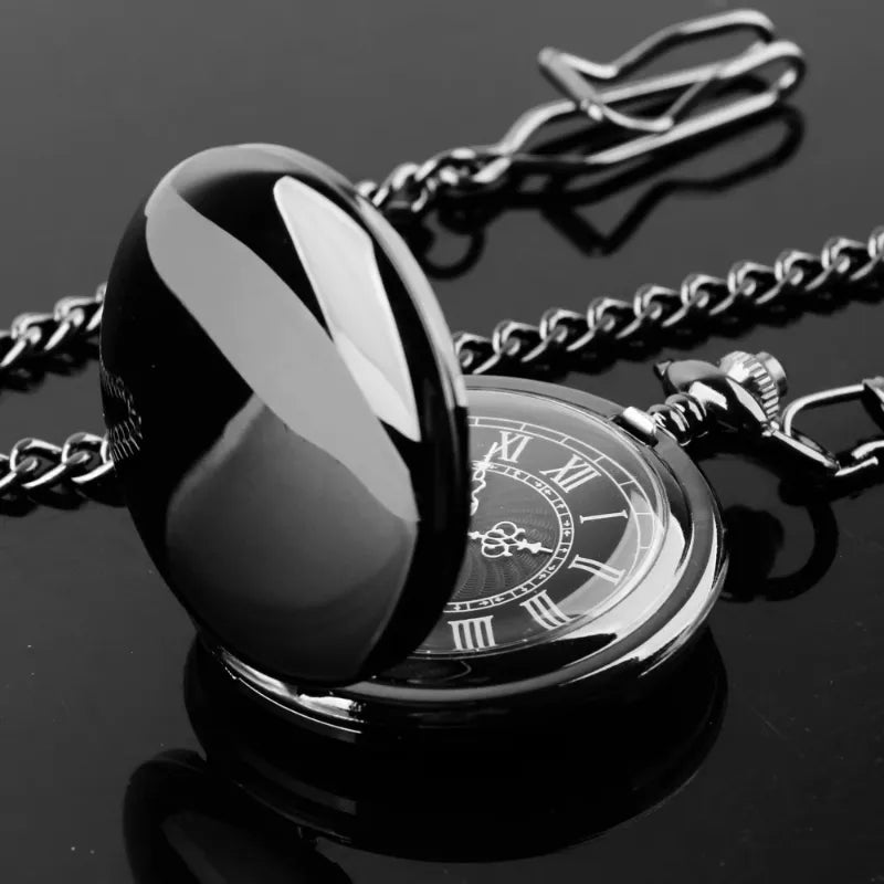 Montre à Gousset Homme Vintage Chiffres Romains Chaîne Noire