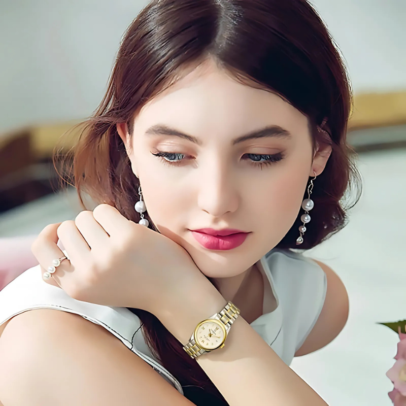 Montre Automatique Femme Acier Bicolore Cadran à Cristaux