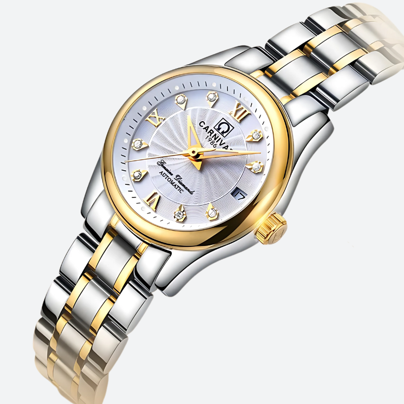 Montre Automatique Femme Acier Bicolore Cadran à Cristaux