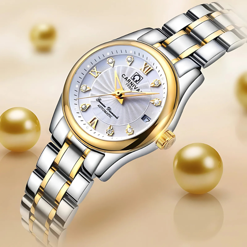 Montre Automatique Femme Acier Bicolore Cadran à Cristaux