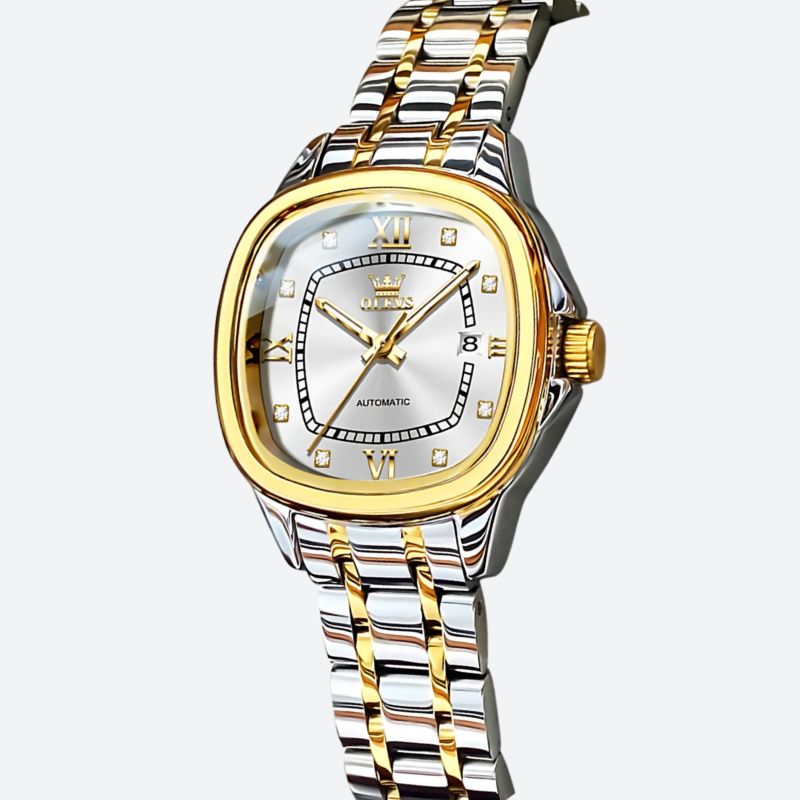 Montre Automatique Femme Bicolore Aiguilles Phosphorescentes