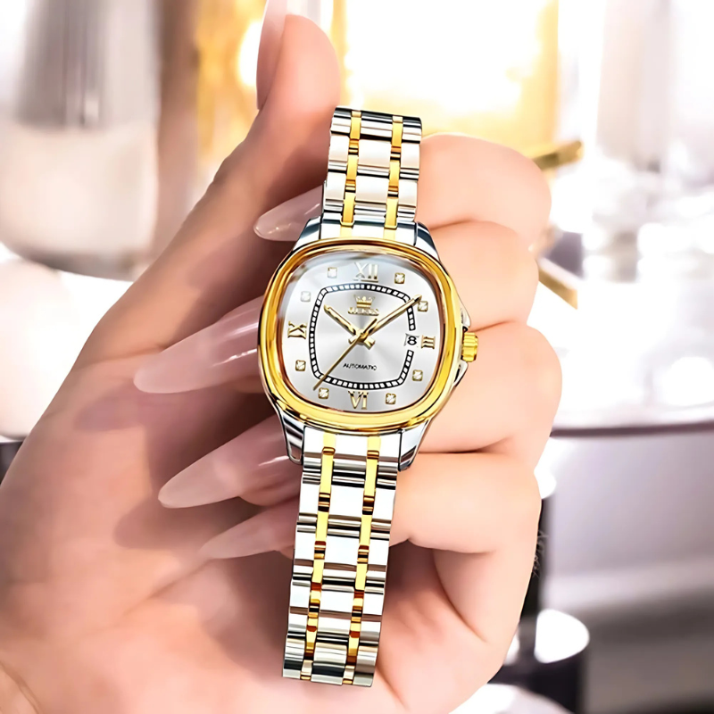 Montre Automatique Femme Bicolore Aiguilles Phosphorescentes
