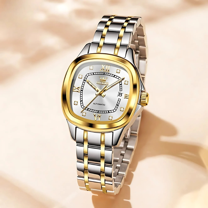 Montre Automatique Femme Bicolore Aiguilles Phosphorescentes