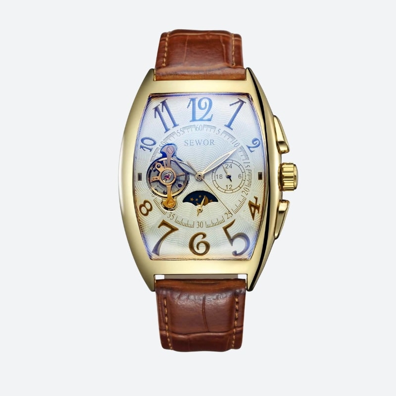 Montre Automatique Femme Cadran Squelette Phases Lunaires