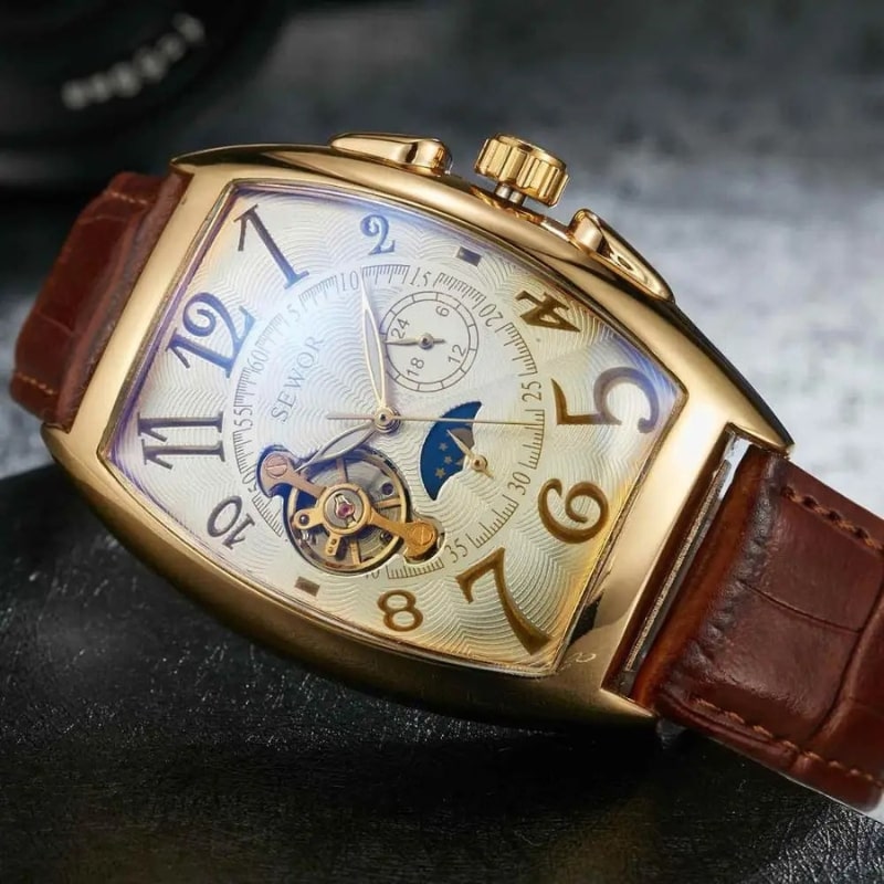 Montre Automatique Femme Cadran Squelette Phases Lunaires