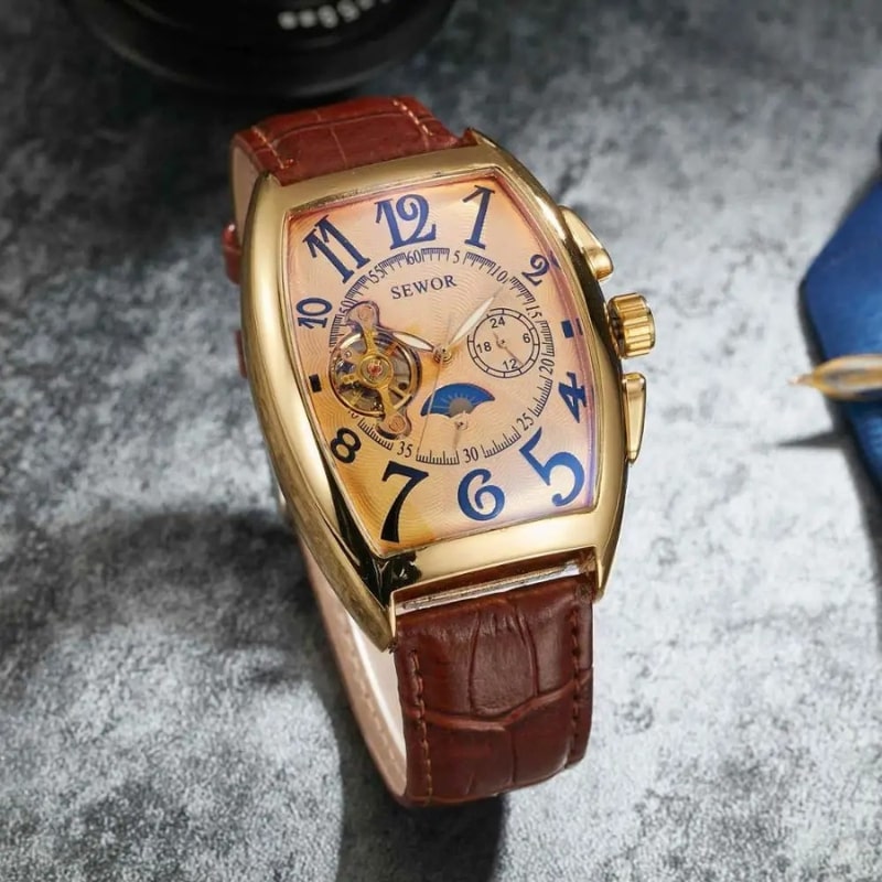 Montre Automatique Femme Cadran Squelette Phases Lunaires