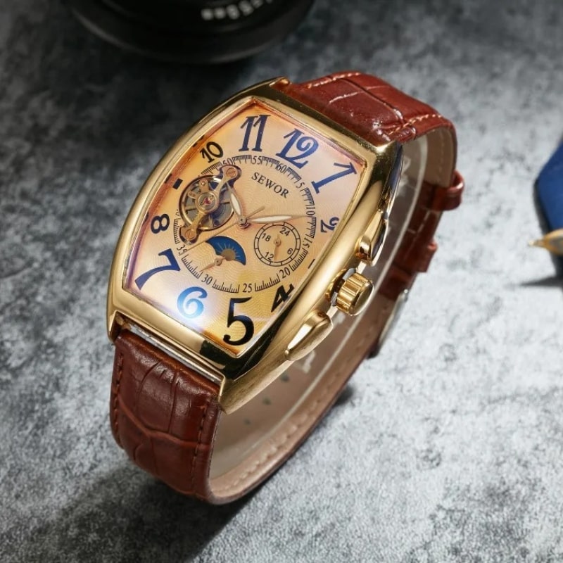 Montre Automatique Femme Cadran Squelette Phases Lunaires