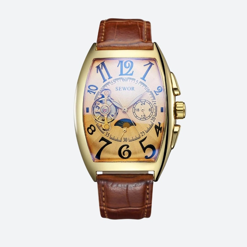 Montre Automatique Femme Cadran Squelette Phases Lunaires