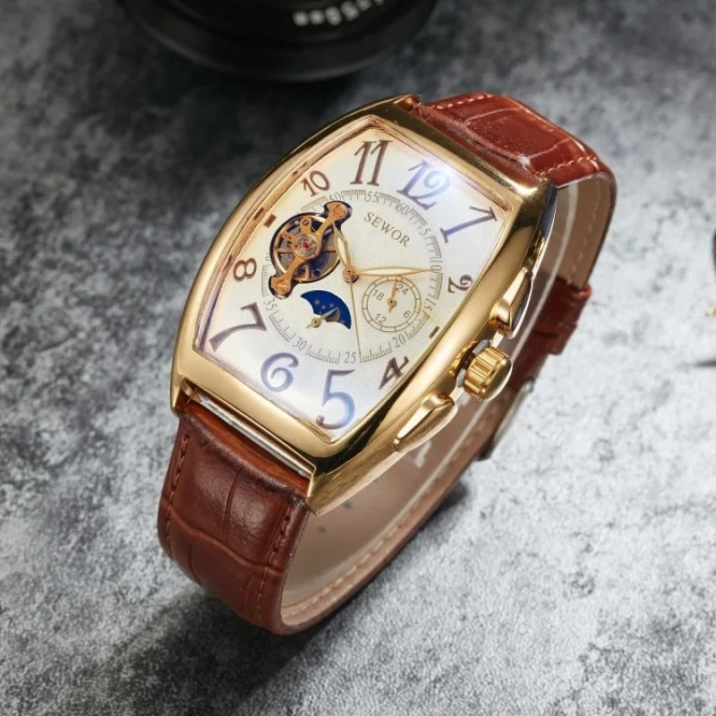 Montre Automatique Femme Cadran Squelette Phases Lunaires