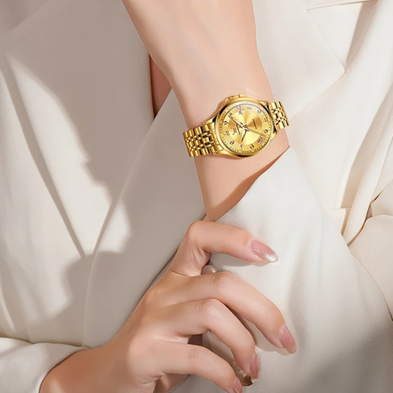 Montre Automatique Femme Dorée 30 mm Étanche Zirconias