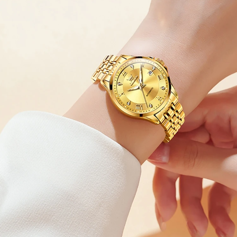 Montre Automatique Femme Dorée 30 mm Étanche Zirconias