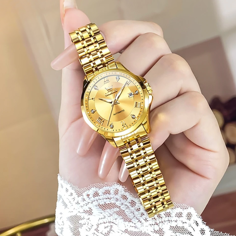 Montre Automatique Femme Dorée 30 mm Étanche Zirconias