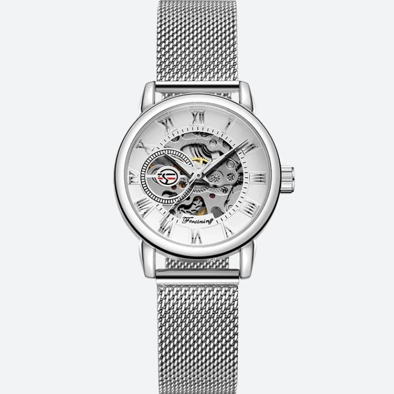 Montre Automatique Femme Maille Milanaise Cadran Ajouré