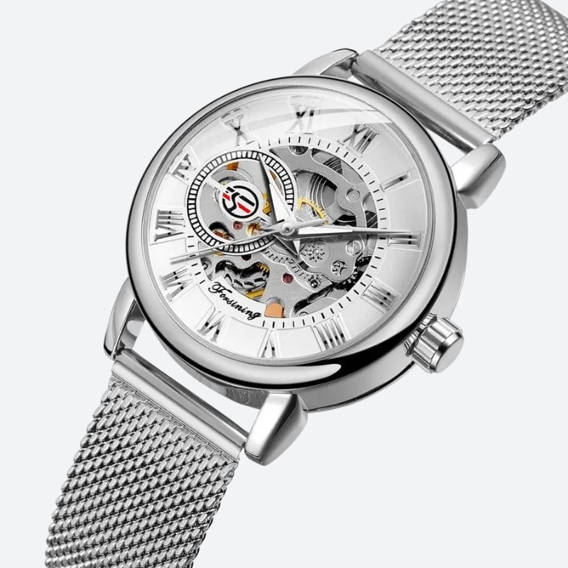 Montre Automatique Femme Maille Milanaise Cadran Ajouré