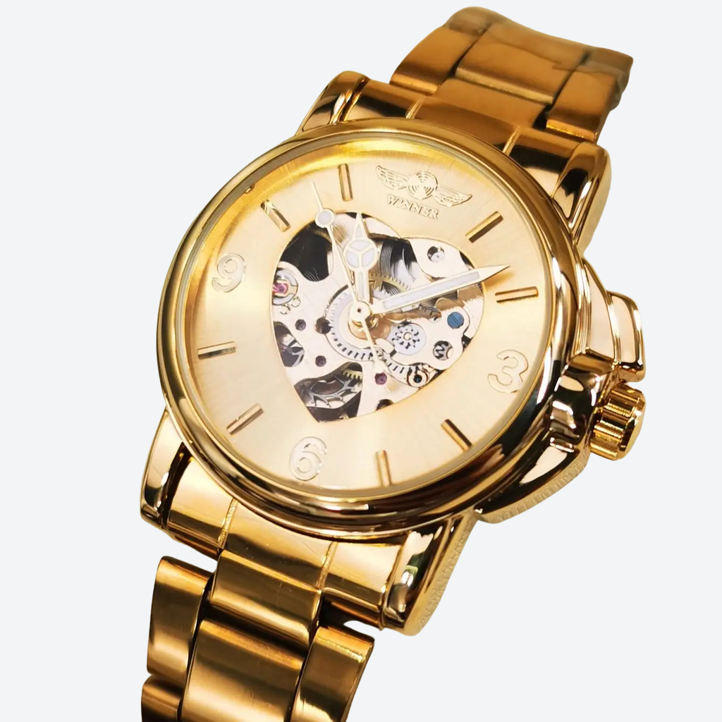 Montre Automatique Femme Squelette Dorée Bracelet Acier