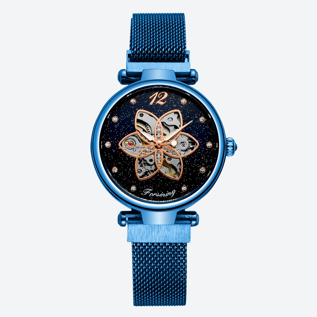Montre Automatique Femme Squelette Floral Maille Milanaise
