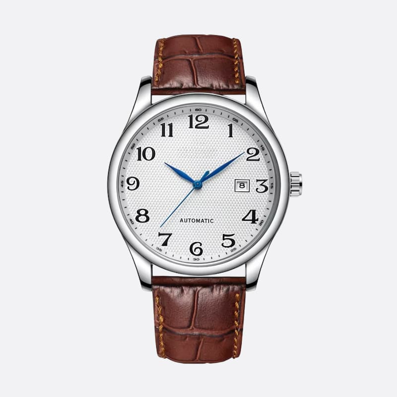 Montre Automatique Homme Acier Vintage Bracelet Cuir