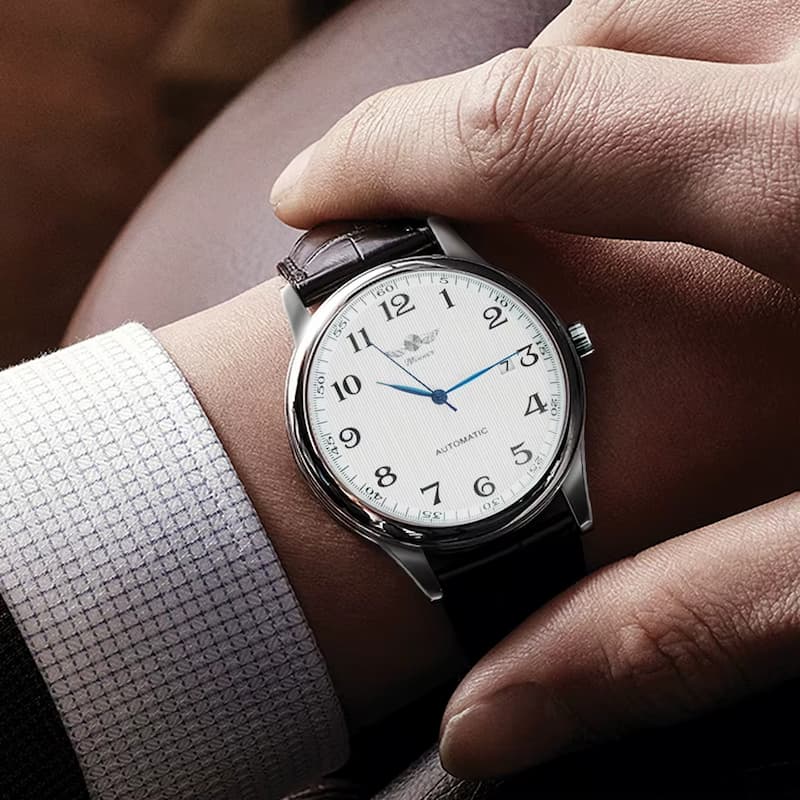 Montre Automatique Homme Acier Vintage Bracelet Cuir