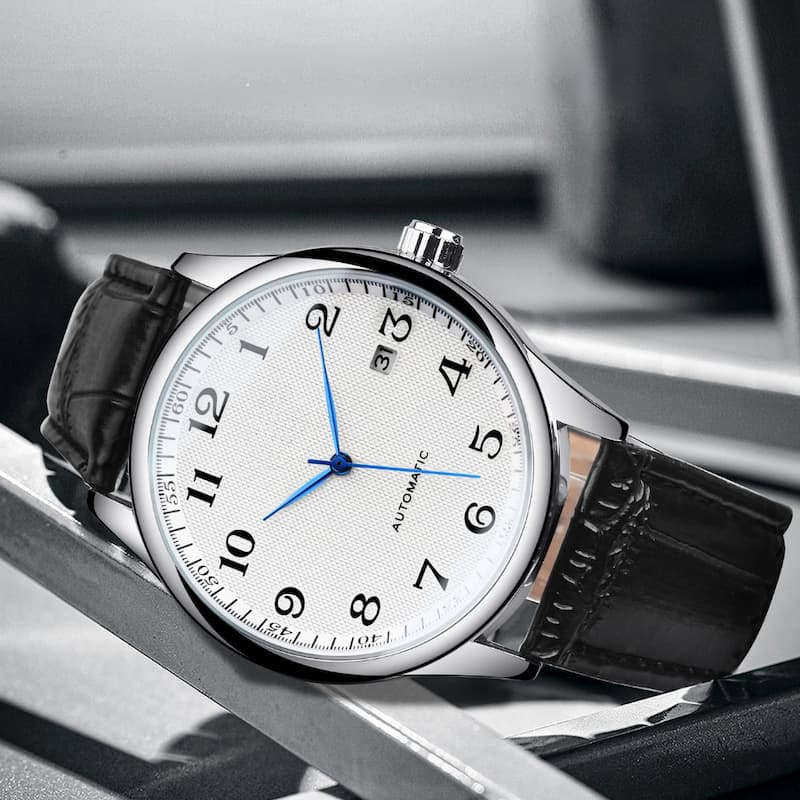 Montre Automatique Homme Acier Vintage Bracelet Cuir