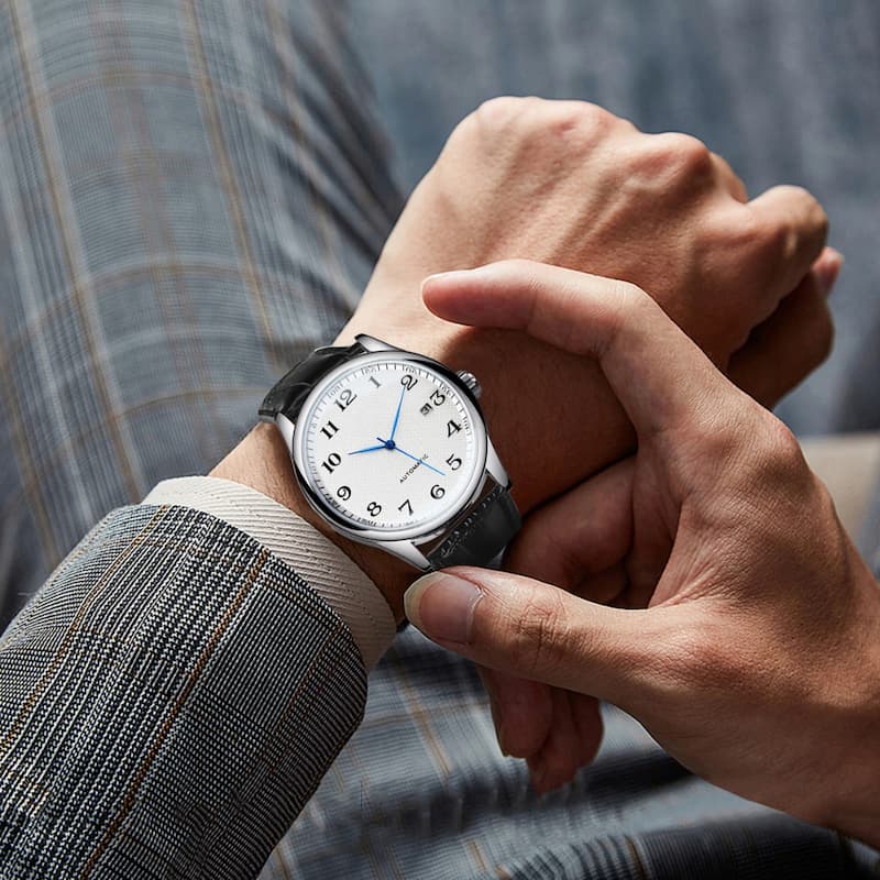 Montre Automatique Homme Acier Vintage Bracelet Cuir