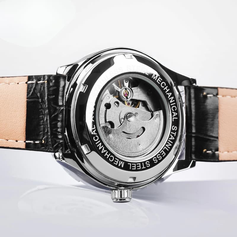 Montre Automatique Homme Acier Vintage Bracelet Cuir