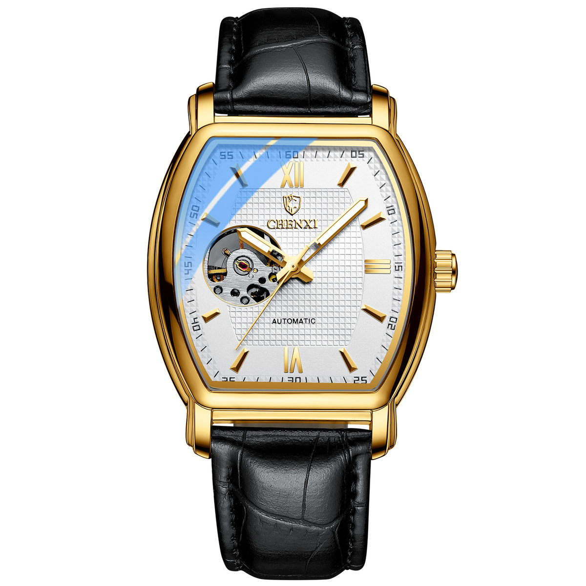 Montre Automatique Homme Boîtier Tonneau Mouvement Apparent
