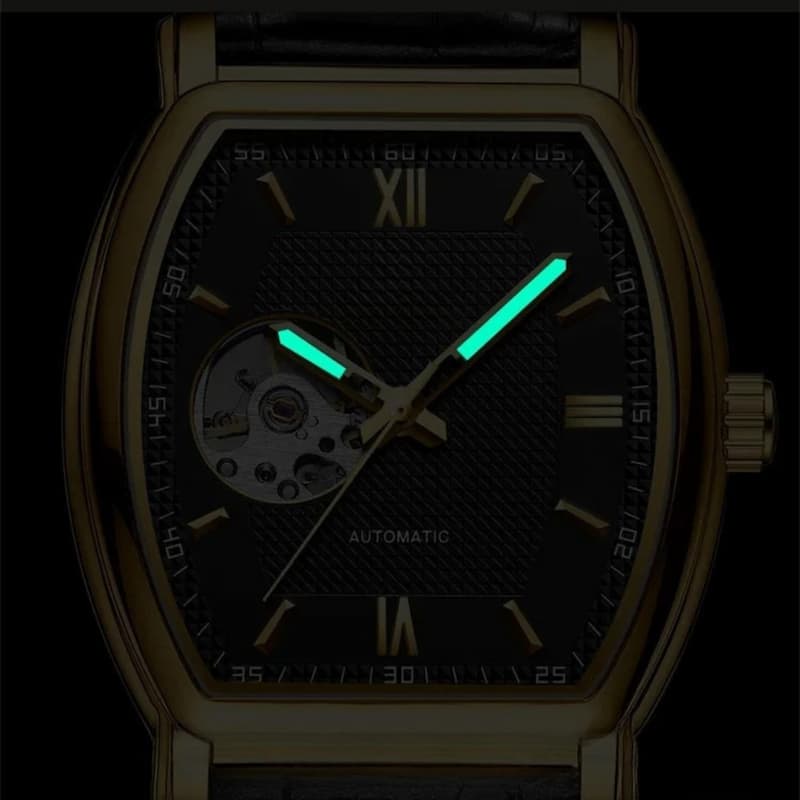 Montre Automatique Homme Boîtier Tonneau Mouvement Apparent