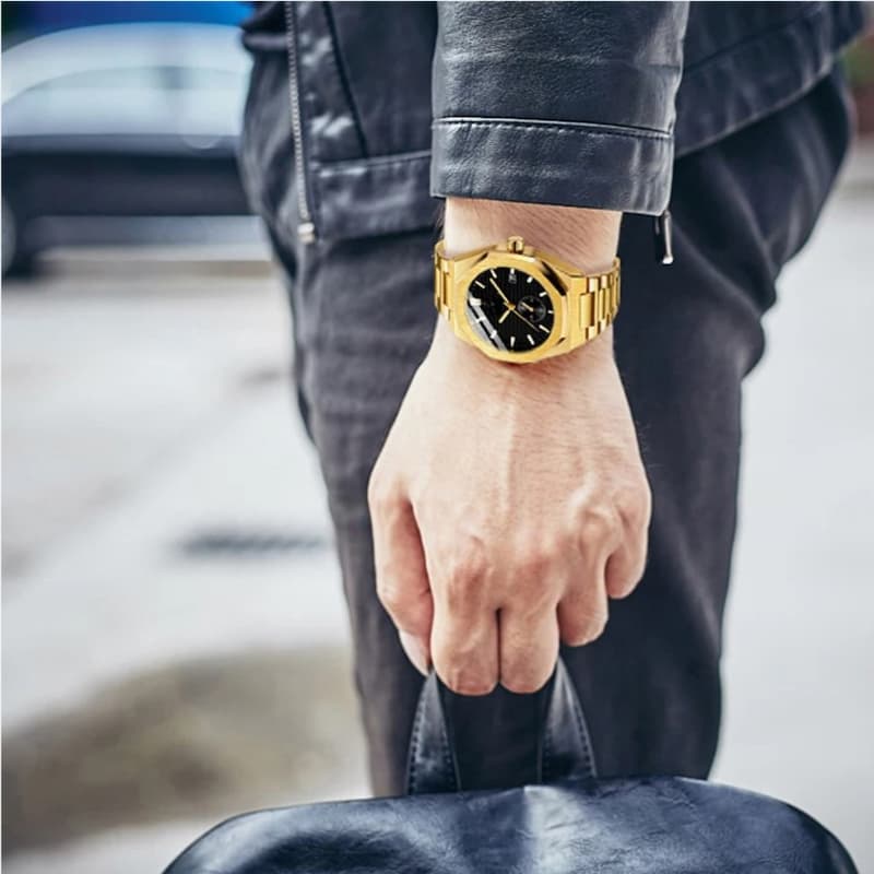 Montre Automatique Homme Dorée Boîtier Octogonal Acier