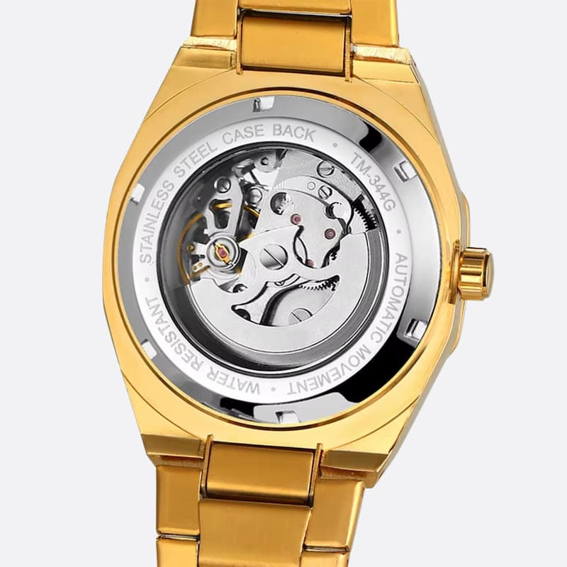 Montre Automatique Homme Dorée Boîtier Octogonal Acier
