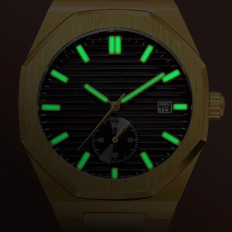 Montre Automatique Homme Dorée Boîtier Octogonal Acier