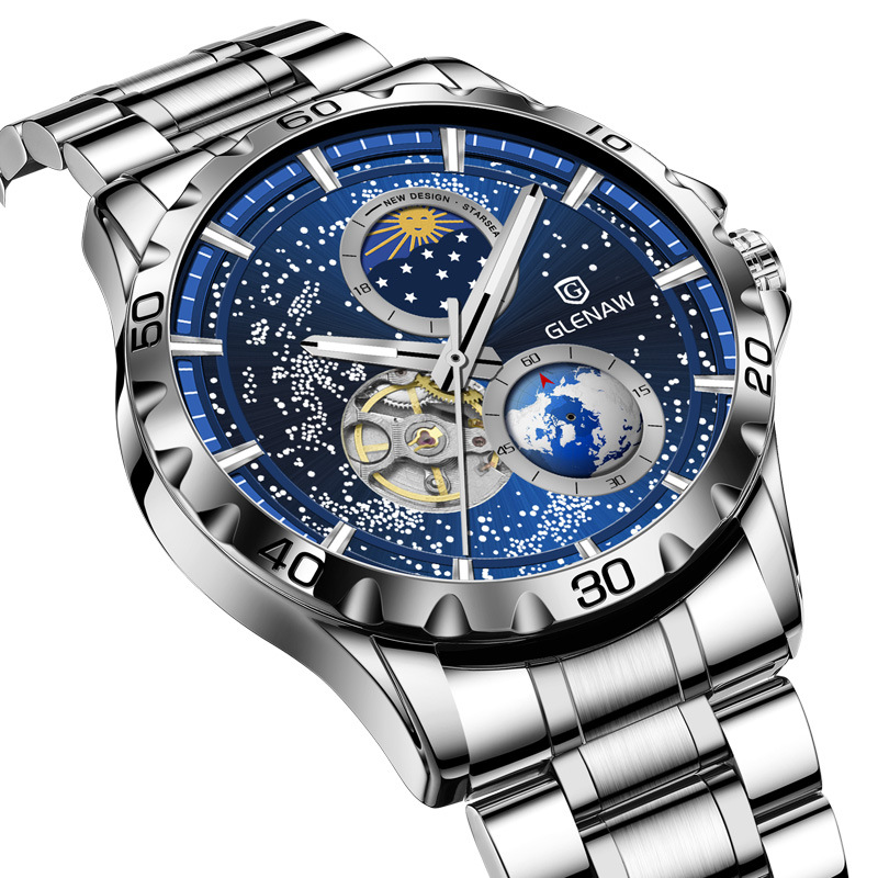 Montre Automatique Homme Étanche Cadran Galaxie Jour/Nuit