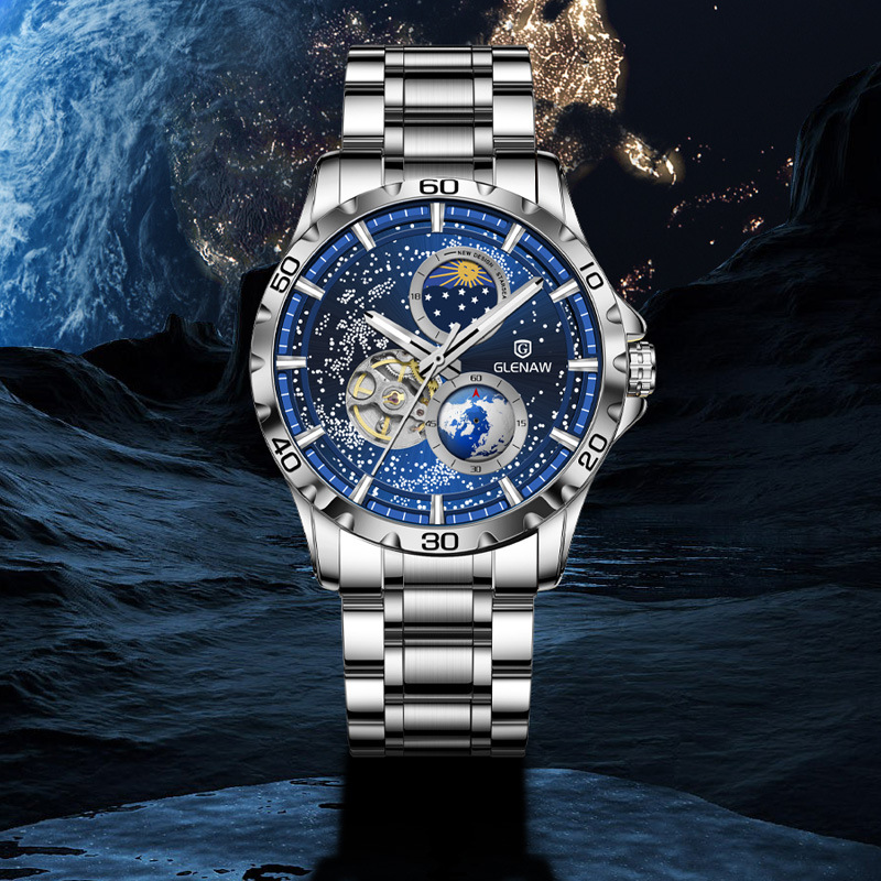Montre Automatique Homme Étanche Cadran Galaxie Jour/Nuit