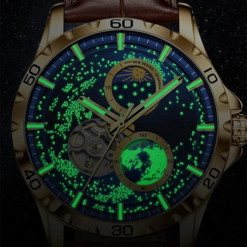 Montre Automatique Homme Étanche Cadran Galaxie Jour/Nuit